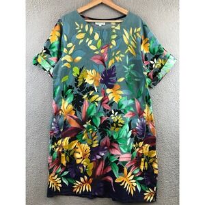 Marila Tropical Leaf Print Shift Dress Womens Large Short Sleeve